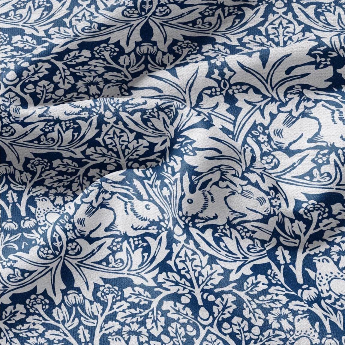 William Morris Brer Rabbit blue print on 100% LINEN - Victorian Art crafts linen - botanical Historical upholstery home textile 3164