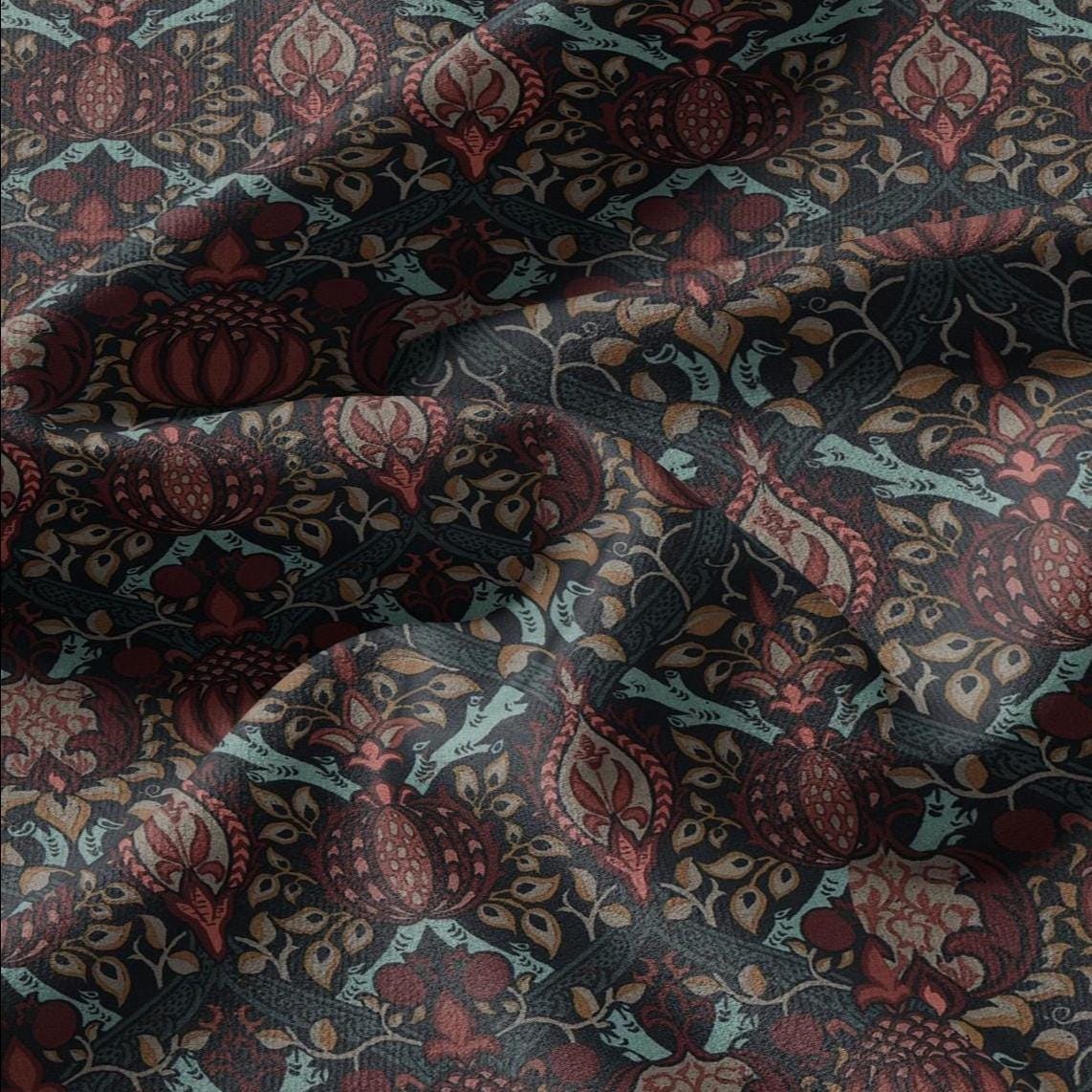 100% LINEN Fabric William Morris Granada print - British linen floral upholstery home textile Victorian fabrics green blue 3202
