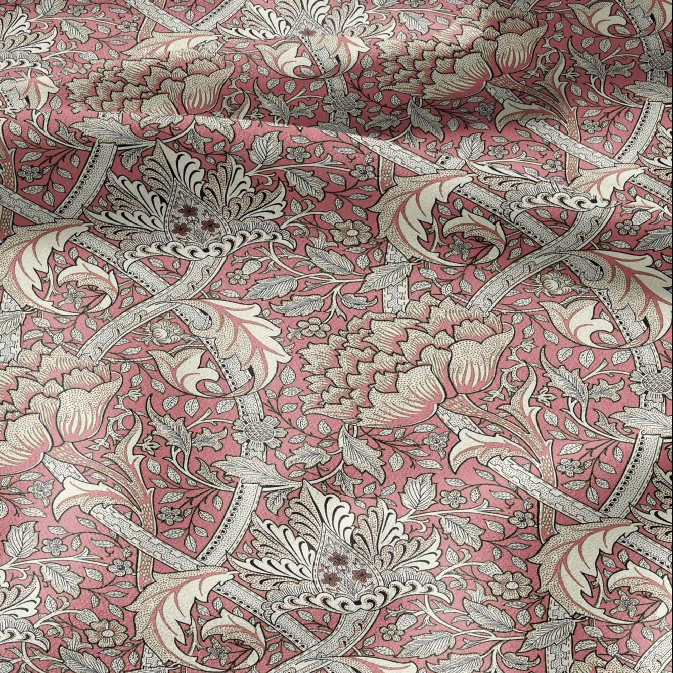 100% LINEN Fabric William Morris windrush pink print - British linen floral upholstery home textile Victorian fabrics 2738