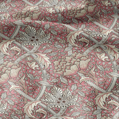 100% LINEN Fabric William Morris windrush pink print - British linen floral upholstery home textile Victorian fabrics 2738
