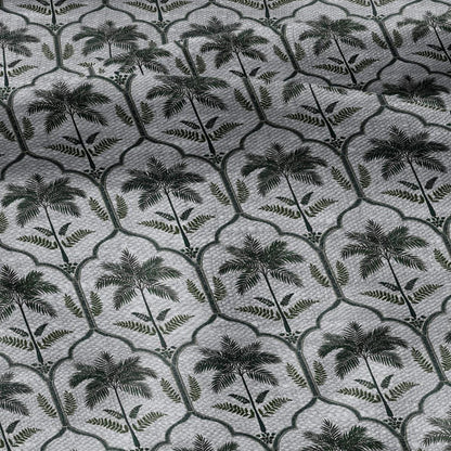 100% LINEN Fabric  Deco Palm green print - oatmeal linen fabric with botanical print - heavy for home decor clothing 3347