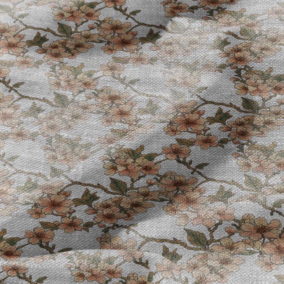 100% LINEN Fabric print Stripe floral pink green blue- oatmeal linen fabric with floral print - heavy for home decor clothing 3037