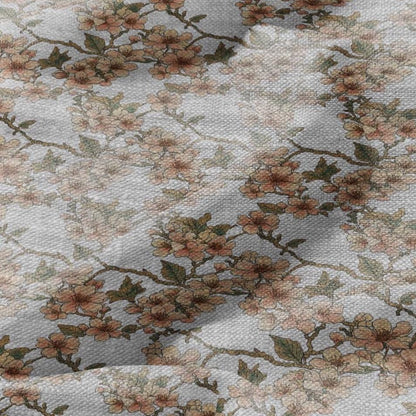 100% LINEN Fabric print Stripe floral pink green blue- oatmeal linen fabric with floral print - heavy for home decor clothing 3037