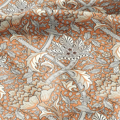 100% LINEN Fabric William Morris windrush orange print - British linen floral upholstery home textile Victorian fabrics 2739