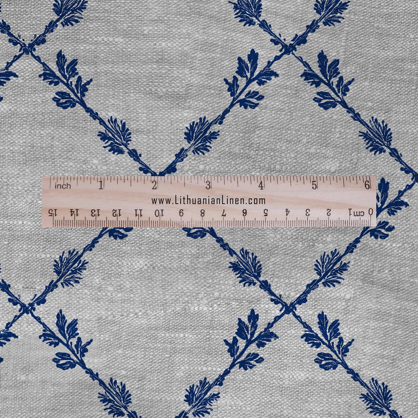 100% LINEN Fabric Herritage Lattice blue print - on oatmeal or white linen for upholstery curtains dress making 2953