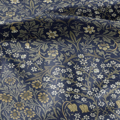 William Morris Blackthorn 100% LINEN Fabric - British linen floral upholstery home textile Victorian fabrics navy blue 3168