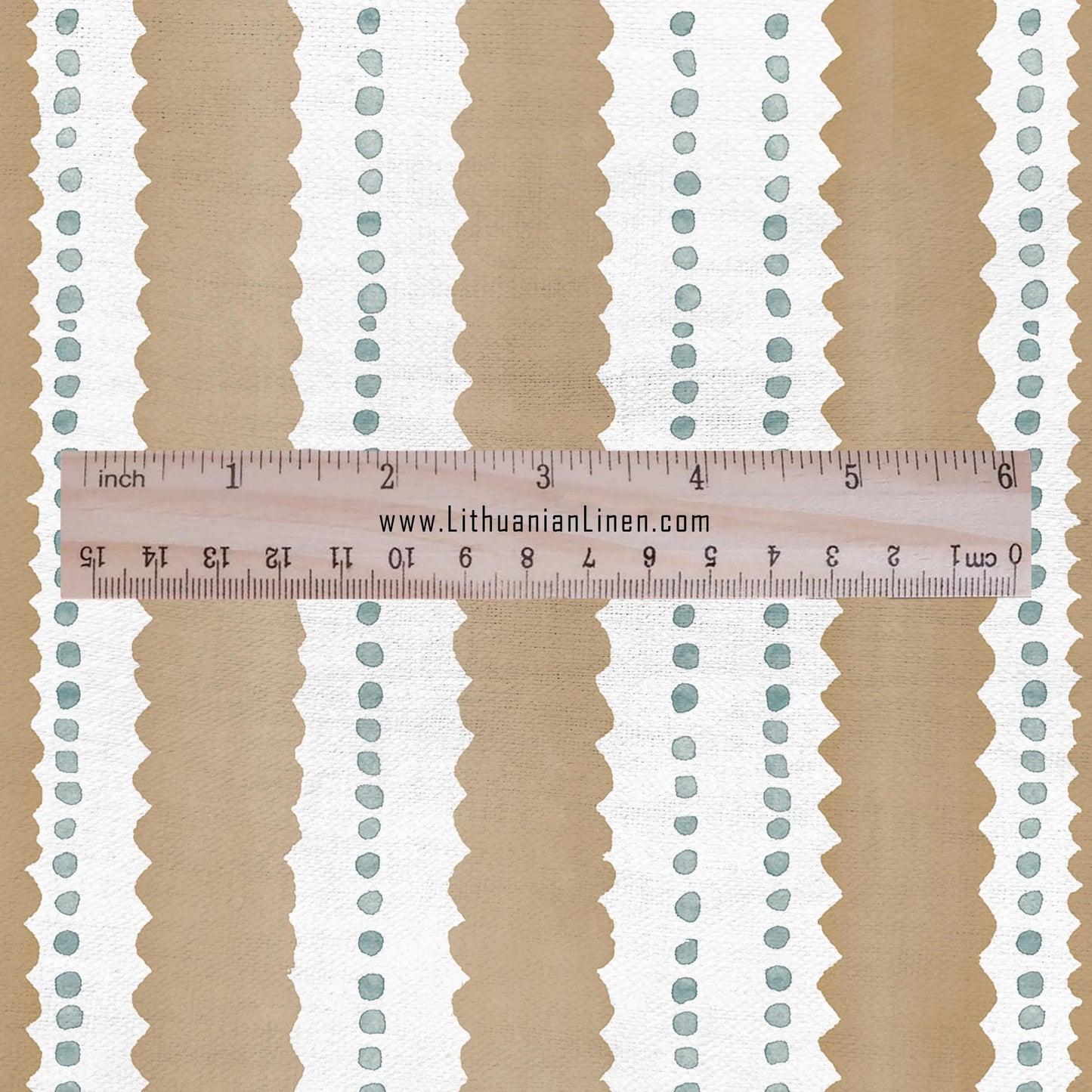 100% LINEN Fabric Scalloped stripe print - retro sepia brown dot stripe - for upholstery home decor - medium for dress making 2884GR