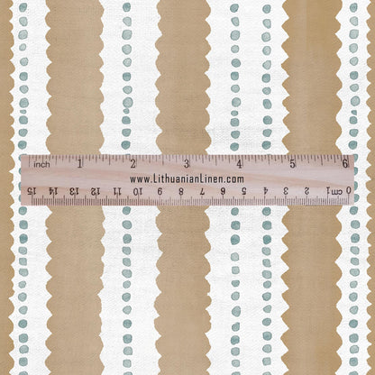 100% LINEN Fabric Scalloped stripe print - retro sepia brown dot stripe - for upholstery home decor - medium for dress making 2884GR