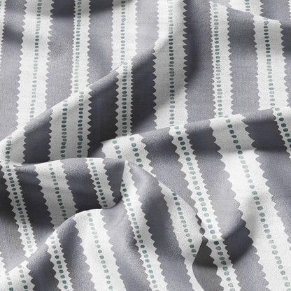 100% LINEN Fabric Scalloped stripe print - retro gray dot stripe - for upholstery home decor - medium for dress making 2884GR