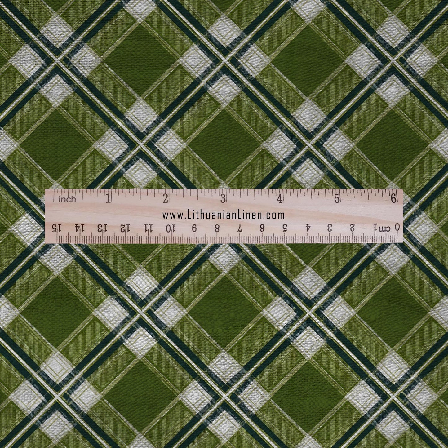 100% LINEN Fabric Geometric diagonal gingham print - mid-century modern green print on linen for upholstery curtains dress making 2666