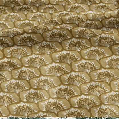100% linen fabric retro mustard print - Mid-century botanical / 1970s Scandinavian-inspired floral 33799