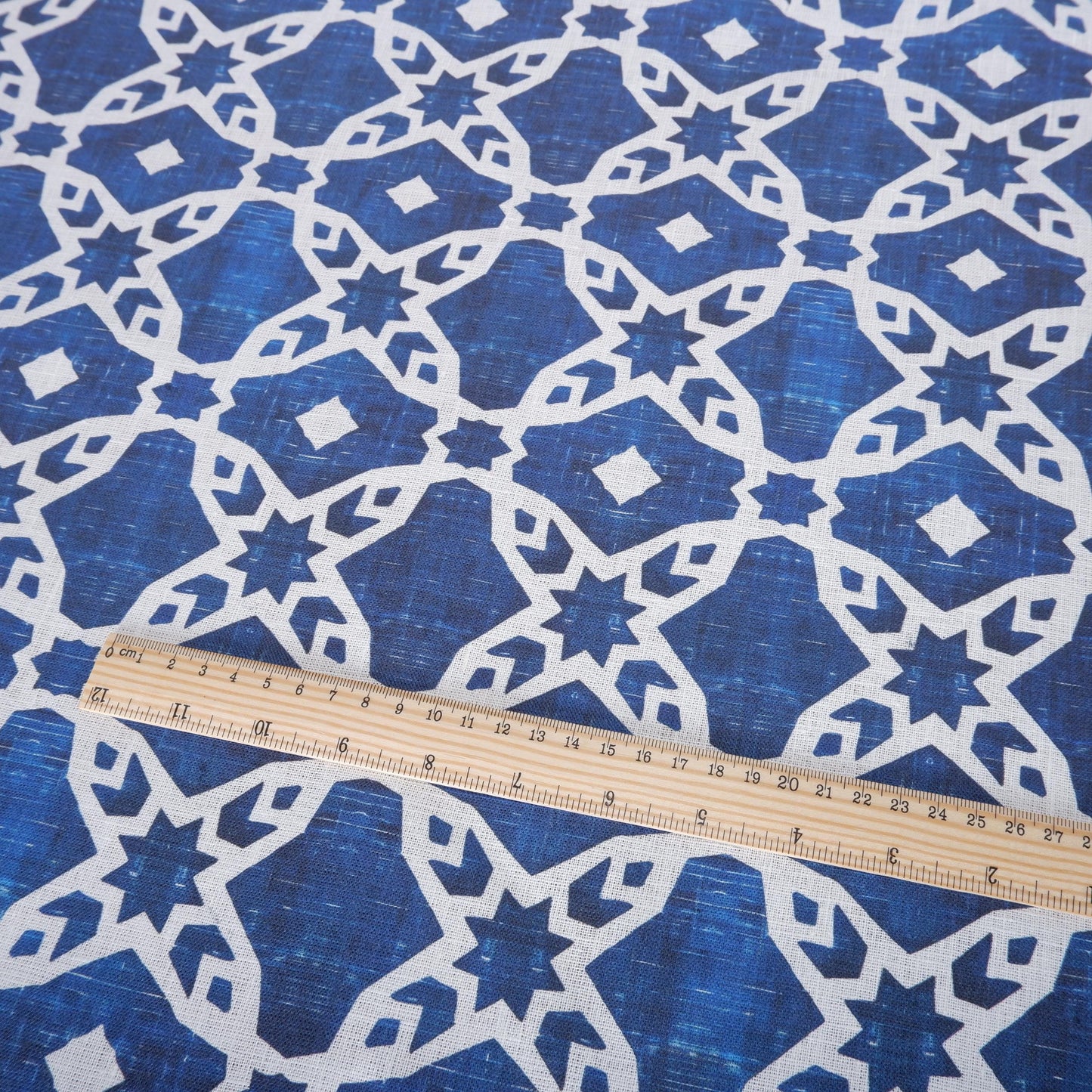 100% LINEN Fabric arabesque Abstract indigo blue - Oriental blue print on linen fabric for upholstery curtains dress making ARABESCA