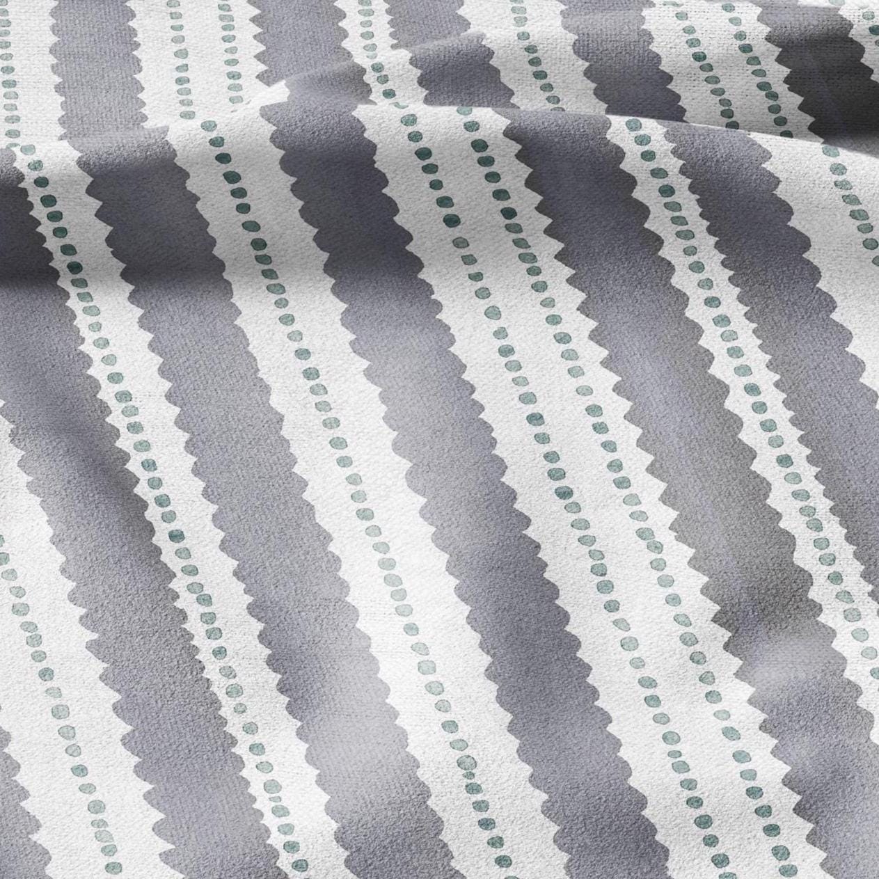 100% LINEN Fabric Scalloped stripe print - retro gray dot stripe - for upholstery home decor - medium for dress making 2884GR
