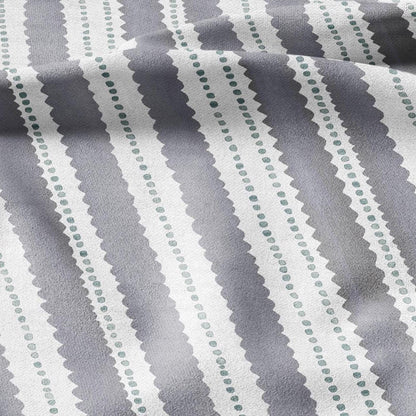 100% LINEN Fabric Scalloped stripe print - retro gray dot stripe - for upholstery home decor - medium for dress making 2884GR