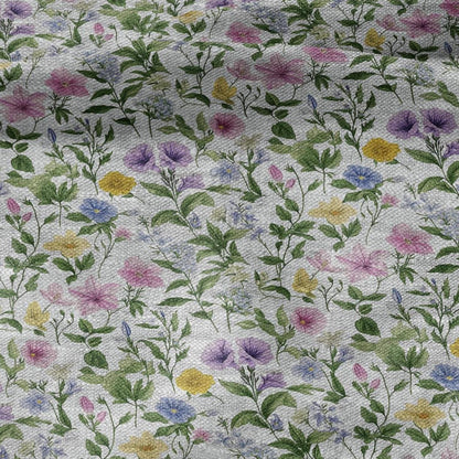 100% LINEN Fabric Summer flowers print - pink green yellow print on oatmeal linen for home decor sewing dress clothing 2209