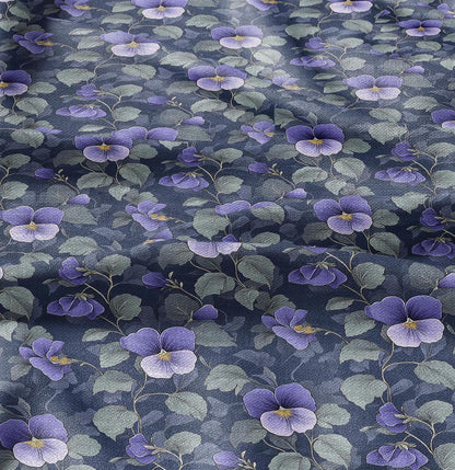 100% LINEN Fabric floral with Viola flower - heavy linen fabric with dark purple print for upholstery home decor curtains dress making