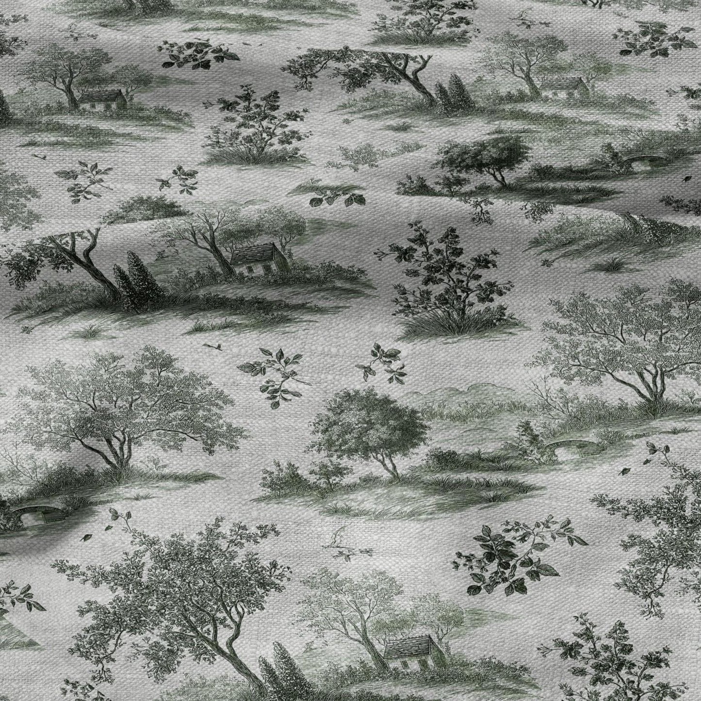 100% LINEN Fabric Country block print on oatmeal natur linen, floral toile de jouy fabric, French linen floral upholstery 3019