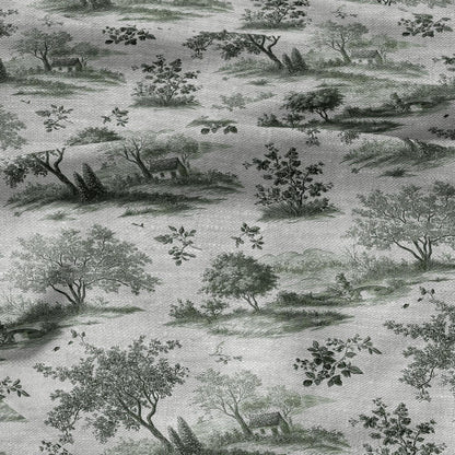 100% LINEN Fabric Country block print on oatmeal natur linen, floral toile de jouy fabric, French linen floral upholstery 3019