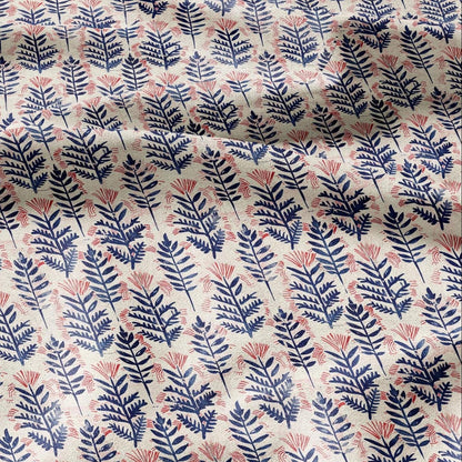 100% LINEN Fabric oriental print - Boho pink blue floral block print - upholstery home decor clothing  sewing 2391