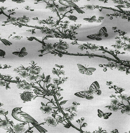 100% LINEN Fabric Floral toile de jouy green print - linen fabric with botanical print - linen fabric for upholstery home decor curtains
