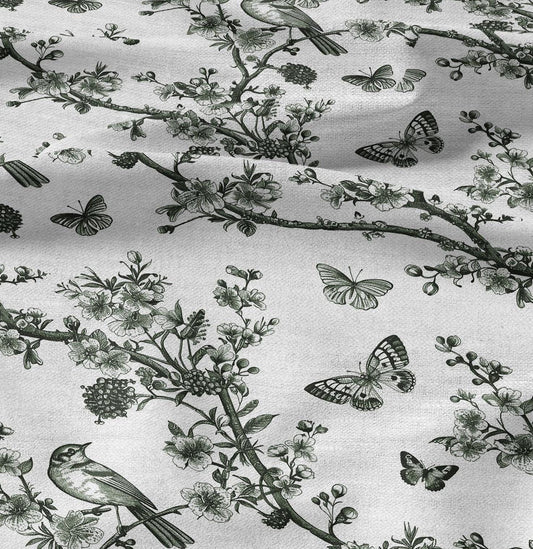 100% LINEN Fabric Floral toile de jouy green print - linen fabric with botanical print - linen fabric for upholstery home decor curtains