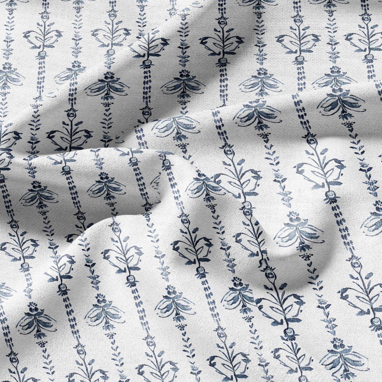 100% LINEN Fabric stripe print blue linen - floral fabric for upholstery home decor dress making 2359