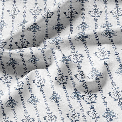 100% LINEN Fabric stripe print blue linen - floral fabric for upholstery home decor dress making 2359