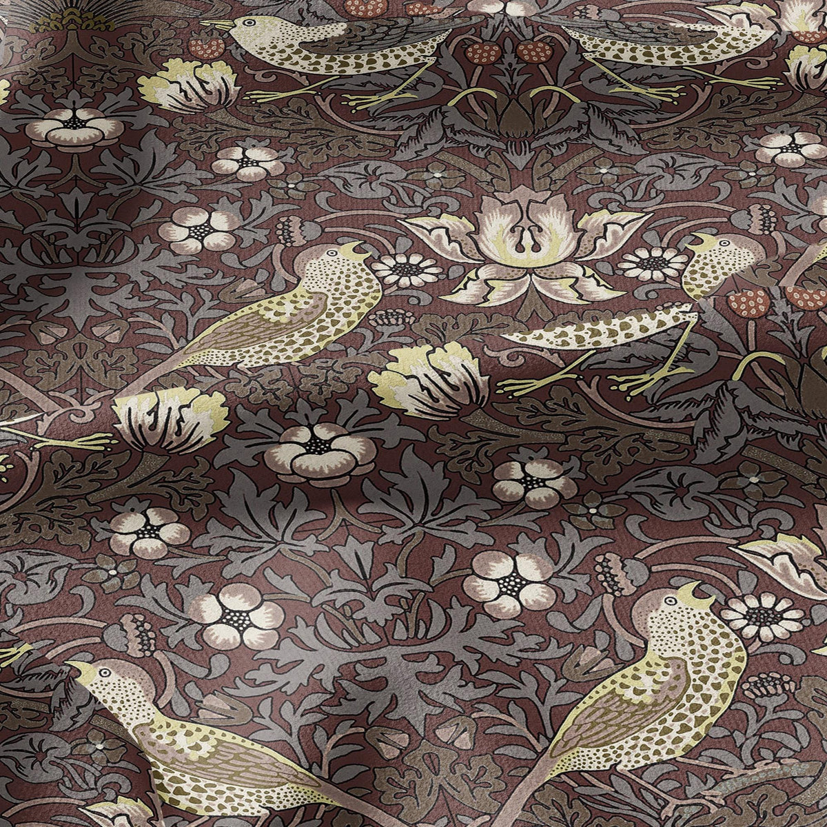 100% LINEN fabric - William Morris Strawberry thief chocolate brown - British Victorian Art Craft flax - sewing home decor or clothing 3870
