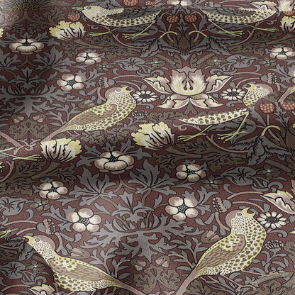 100% LINEN fabric - William Morris Strawberry thief chocolate brown - British Victorian Art Craft flax - sewing home decor or clothing 3870
