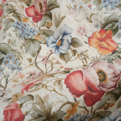 100% LINEN  floral print French roses, white linen fabric with French provence print for upholstery home decor clothing