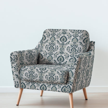 100% LINEN Fabric UPHOLSTERY 12oz - green gray block print on oatmeal linen - Modern vintage Victorian  upholstery 2045