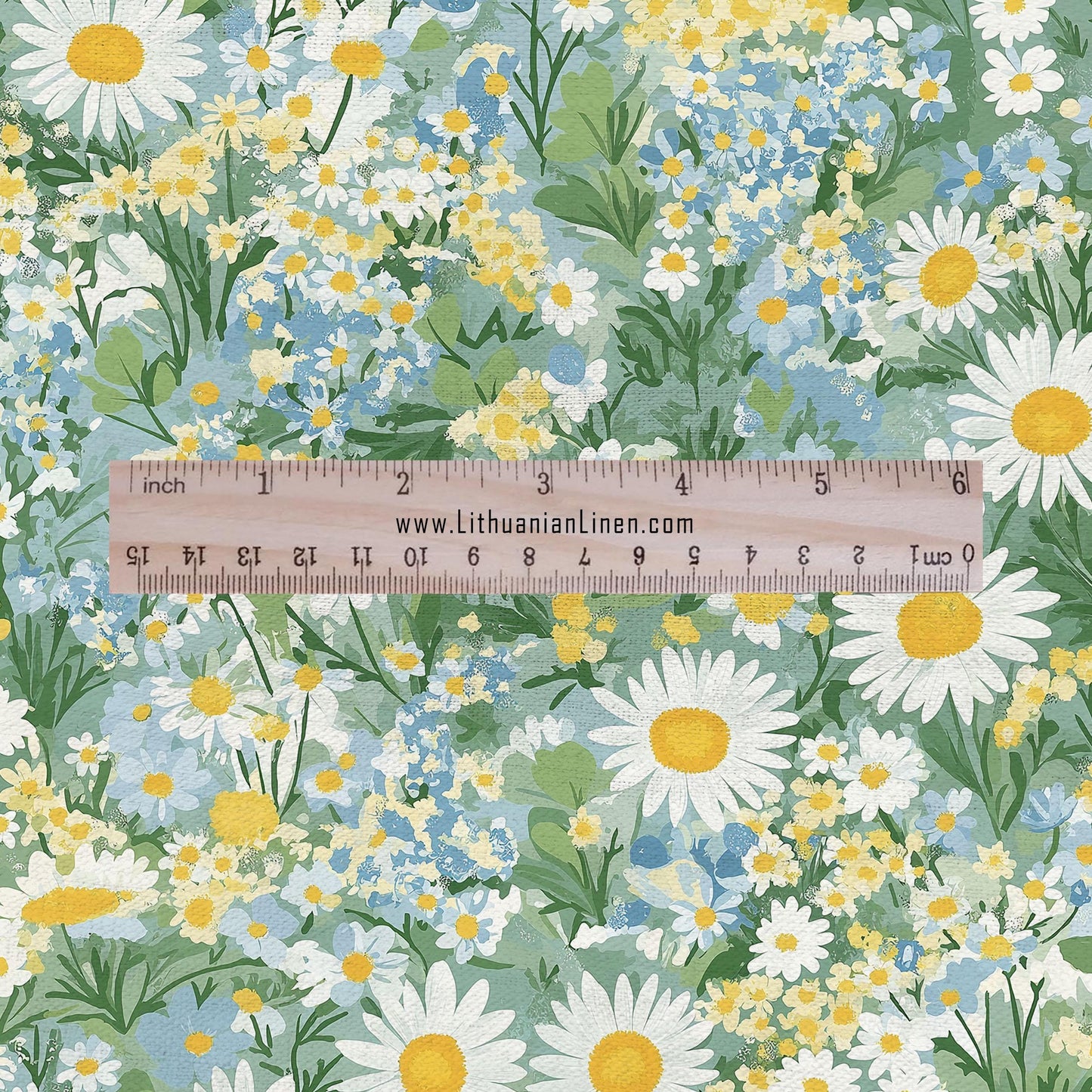 100% LINEN Fabric Chamomile meadow print - Swedish  floral linen heavy for upholstery home decor - medium for dress making 2899