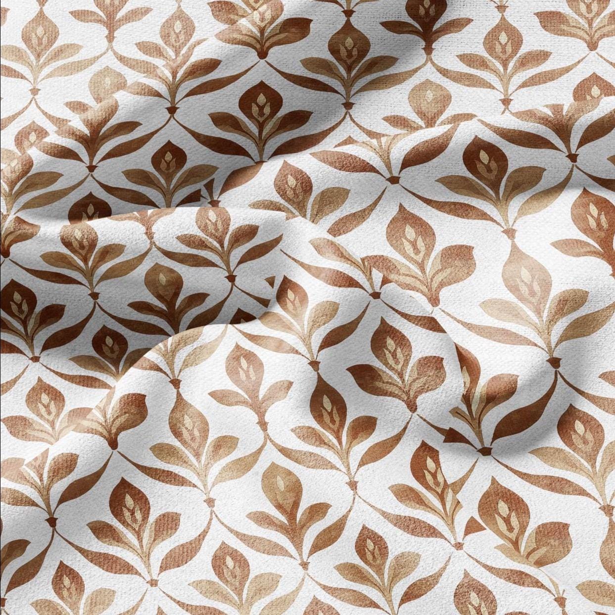 100% LINEN Fabric Beige floral print - retro sepia brown flower - for upholstery home decor - medium for dress making 2909