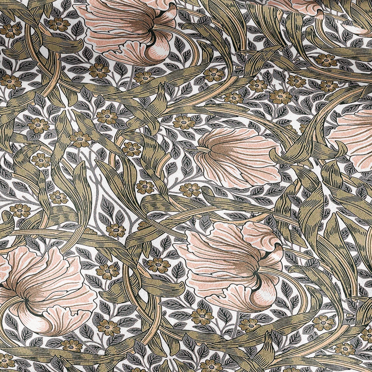 100% LINEN fabric - William Morris Pimpernel khaki pink - British Victorian Art Craft flax - sewing upholstery home decor or clothing 3814