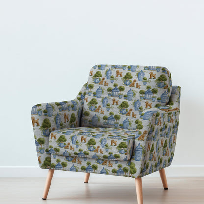 100% LINEN Fabric Puddel print - oatmeal linen fabric with botanical print - chinoiserie garden tropical 3348