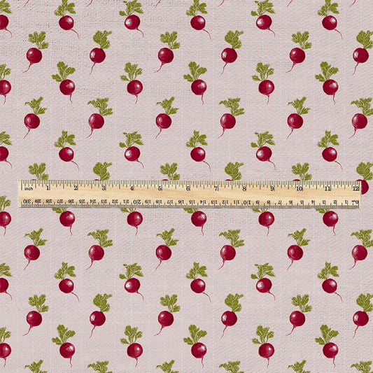 100% LINEN Fabric radishes print - vintage modern art noveau deco -  colorfull 3433