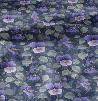 100% LINEN Fabric floral with Viola flower - heavy linen fabric with dark purple print for upholstery home decor curtains dress making