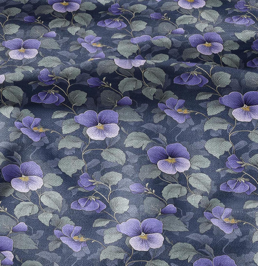 100% LINEN Fabric floral with Viola flower - heavy linen fabric with dark purple print for upholstery home decor curtains dress making