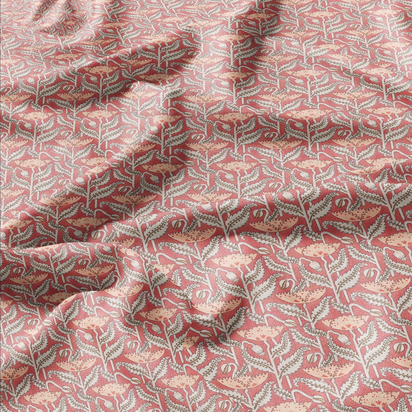 100% linen Art Nouveau Print fabric for Curtain Upholstery Cushion - Floral fabric red POPPY - fabric material for dress making sewing