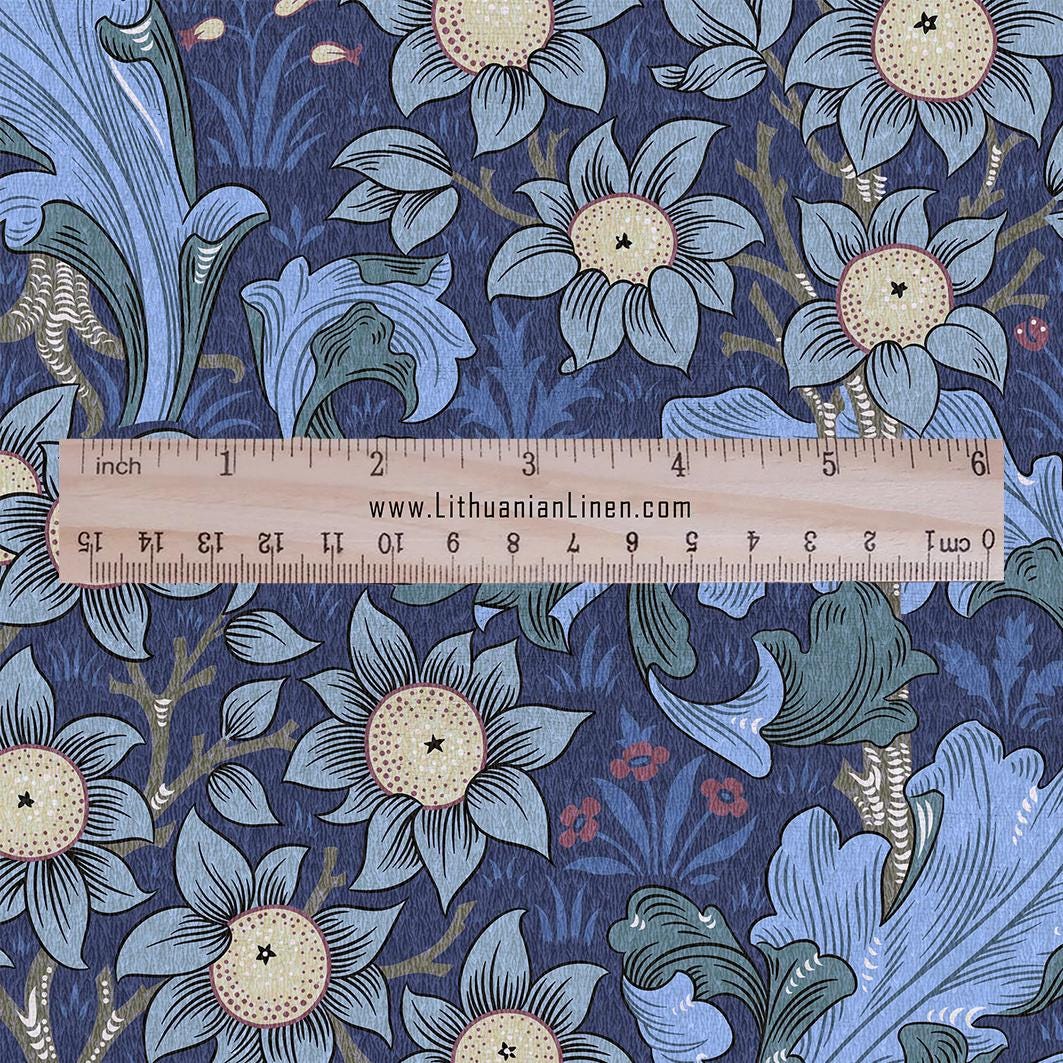 William Morris Orchard 100% LINEN Art and Crafts Fabric - Blue Victorian flax fabric - British historical pattern 3002