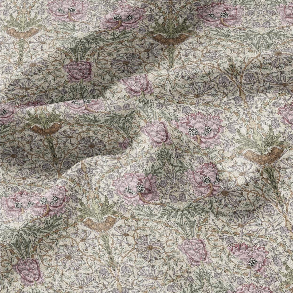100% linen fabric William Morris Honeysuckle pastel pink print - Victorian Art crafts - Historical pattern for upholstery dress making 2979P