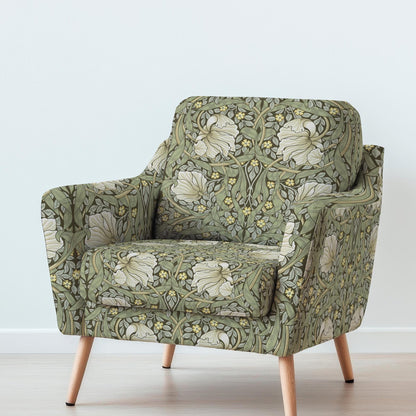 100% LINEN Fabric UPHOLSTERY 12oz - William Morris Pimpernel green print on linen - Victorian art craft - floral upholstery 201