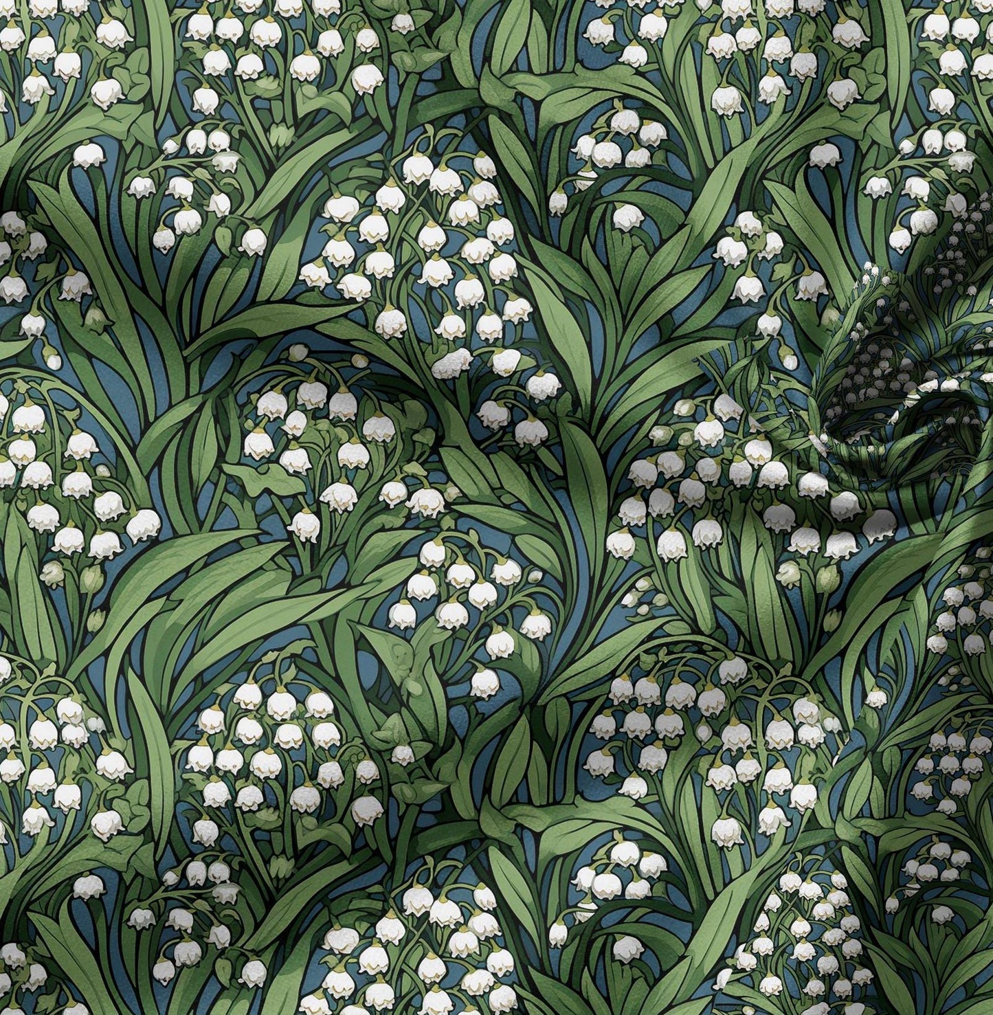 100% LINEN Fabric lily of the valley, botanical flax fabric Greenery print for upholstery dressmaking clothing  - Floral flax Spring fabric