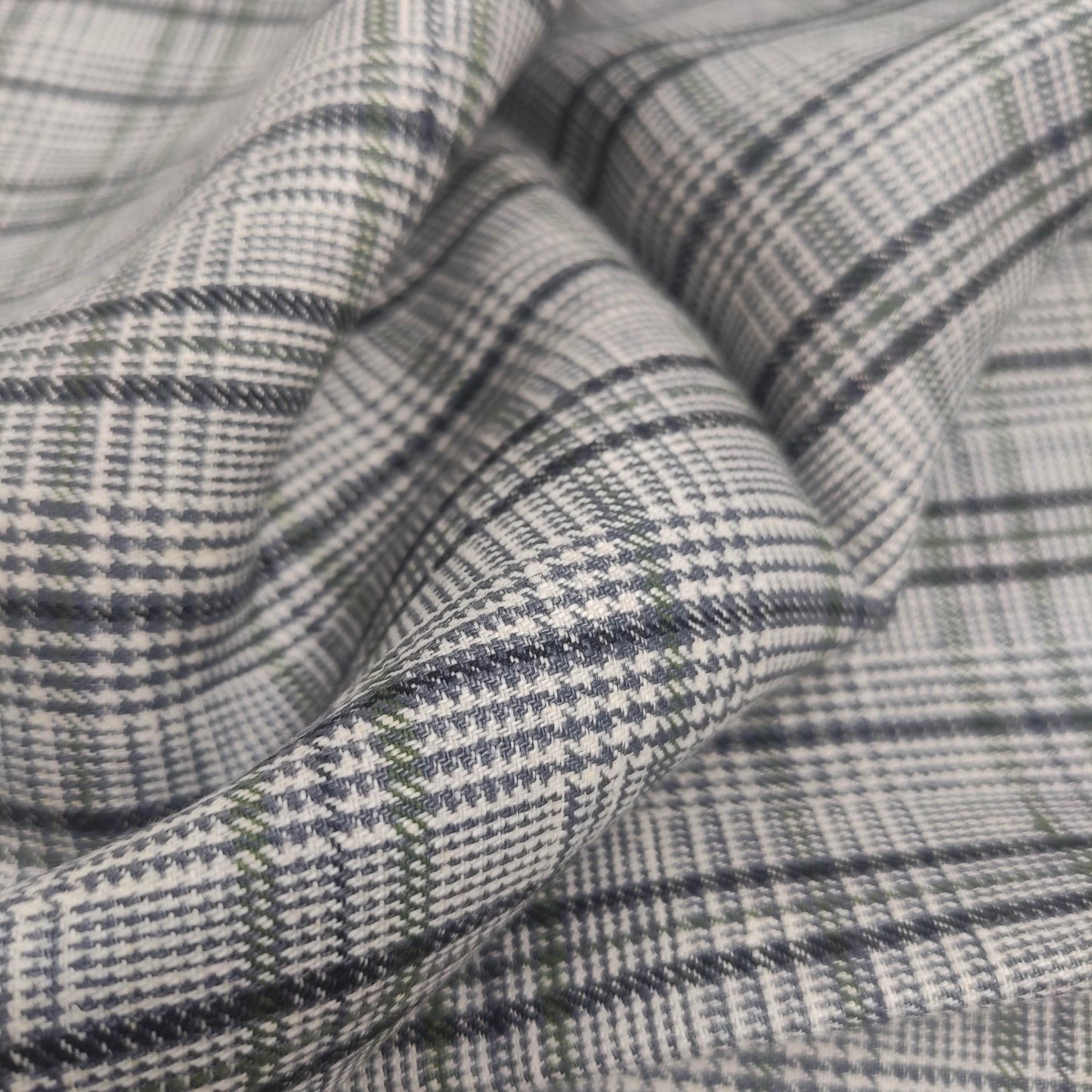 Premium Linen Gingham Fabric in green gray white |  multicolor check T114