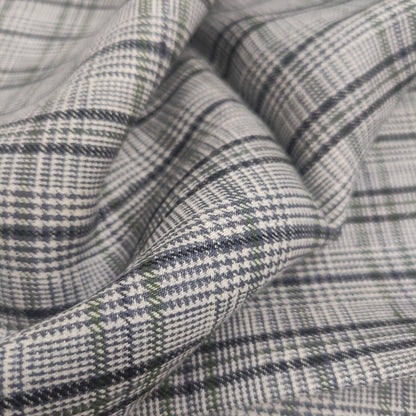 Premium Linen Gingham Fabric in green gray white |  multicolor check T114
