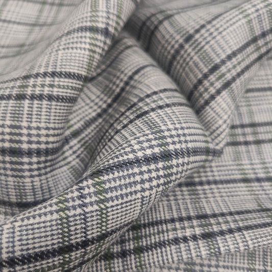 Premium Linen Gingham Fabric in green gray white |  multicolor check T114