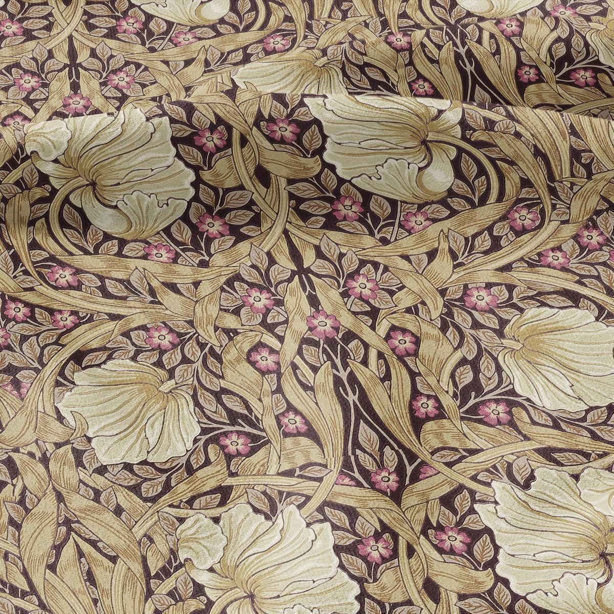 100% LINEN fabric - William Morris Pimpernel beige purple - British Victorian Art Craft flax - sewing home decor or clothing 383