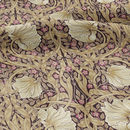 100% LINEN fabric - William Morris Pimpernel beige purple - British Victorian Art Craft flax - sewing home decor or clothing 383