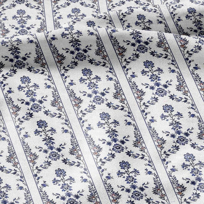 100% LINEN Fabric stripe print blue indigo flower linen - floral fabric for upholstery home decor dress making 2390