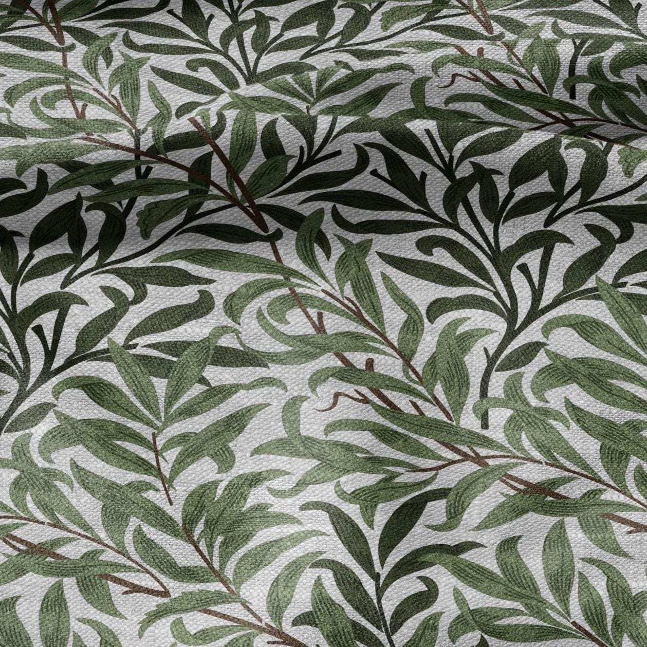 100% LINEN Fabric William Morris Bough Willow gray - oatmeal natur linen fabric with botanical print - Victorian Art Craft Historical 3182